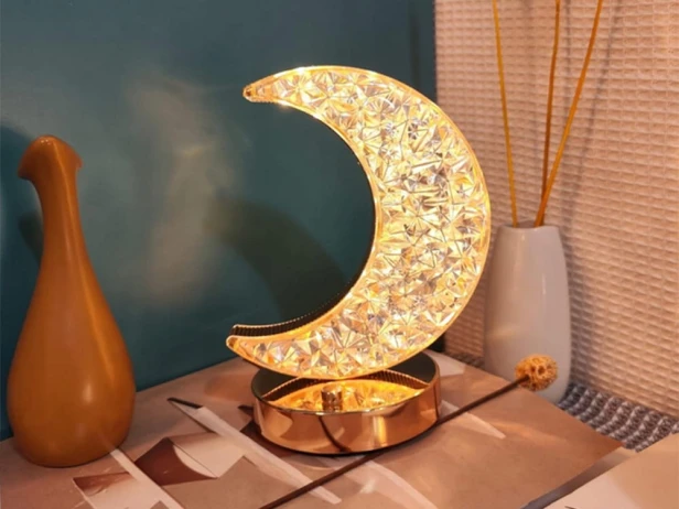 LAMPKA NOCNA STOŁOWA KSIĘŻYC KRYSZTAŁ LED RGB USB