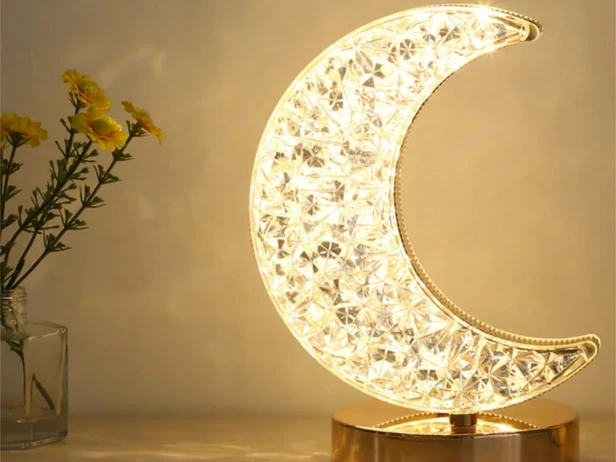 LAMPKA NOCNA STOŁOWA KSIĘŻYC KRYSZTAŁ LED RGB USB