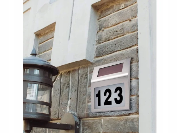 PODŚWIETLANY NUMER DOMU LAMPA SOLARNA METALOWA 2 LED CZUJNIK ZMIERZCHU