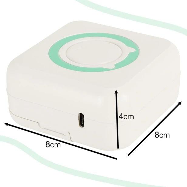 Drukarka mini termiczna do zdjęć etykiet + kabel USB kwadratowa niebieska