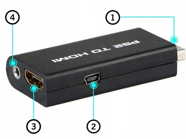 ADAPTER PS2 do HDMI KONWERTER PRZEJŚCIÓWKA AUDIO