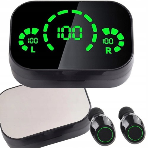 SŁUCHAWKI DOUSZNE BLUETOOTH BEZPRZEWODOWE Z ETUI ŁADUJĄCYM LED I MIKROFONEM