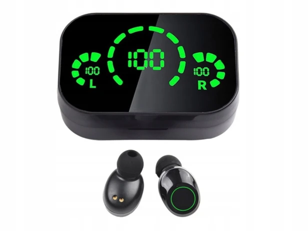 SŁUCHAWKI DOUSZNE BLUETOOTH BEZPRZEWODOWE Z ETUI ŁADUJĄCYM LED I MIKROFONEM