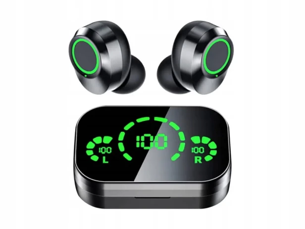 SŁUCHAWKI DOUSZNE BLUETOOTH BEZPRZEWODOWE Z ETUI ŁADUJĄCYM LED I MIKROFONEM