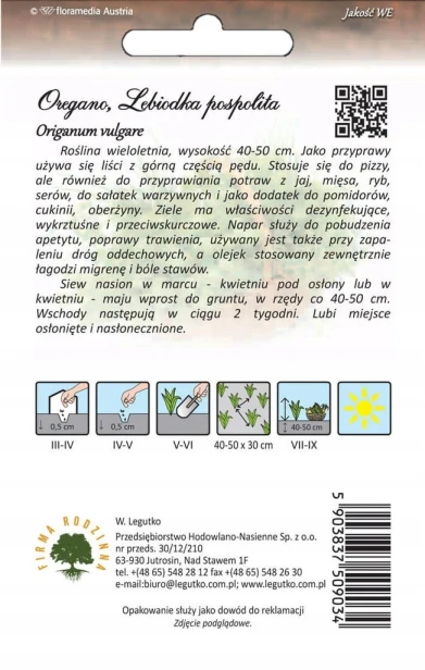 Nasiona oregano lebiodka pospolita 0,1g Legutko
