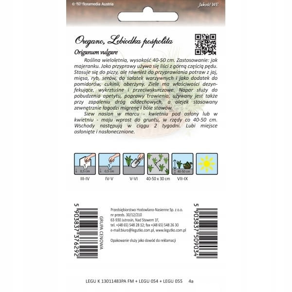 Nasiona oregano lebiodka pospolita 0,1g Legutko