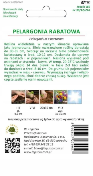 PELARGONIA rabatowa GAMA biała nasiona