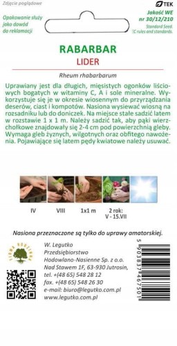 Nasiona W. Legutko rabarbar Lider 1 g