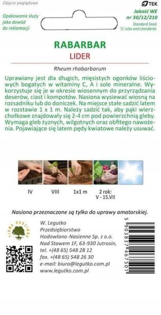 Nasiona W. Legutko rabarbar Lider 1 g