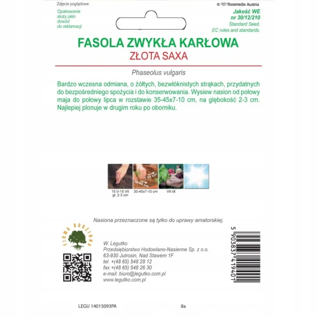 Nasiona Fasola ZŁOTA SAXA Szparaga Karłowa BEZ WŁÓKIEN 40g