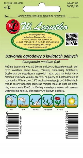 Dzwonek ogrodowy mieszanka o kwiatach pełnych 0,1g - Nasiona - W. Legutko