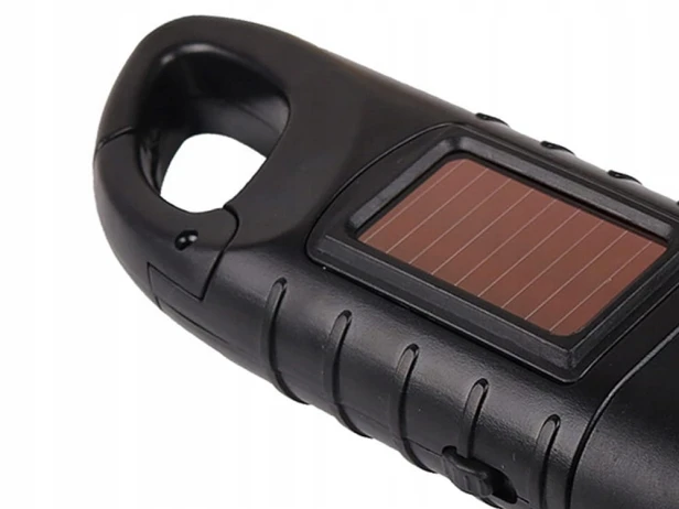 LATARKA DYNAMO SOLARNA 3 LED KINETYCZNA RĘCZNA NAKRĘCANA NA KORBKĘ KLIPS
