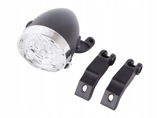 OŚWIETLENIE ROWEROWE PRZEDNIE LAMPKA NA ROWER 3 LED BATERIE RETRO CHROM