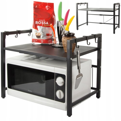 Półka na mikrofalówkę Verk Group regulowana czarna metalowa 62x36 cm