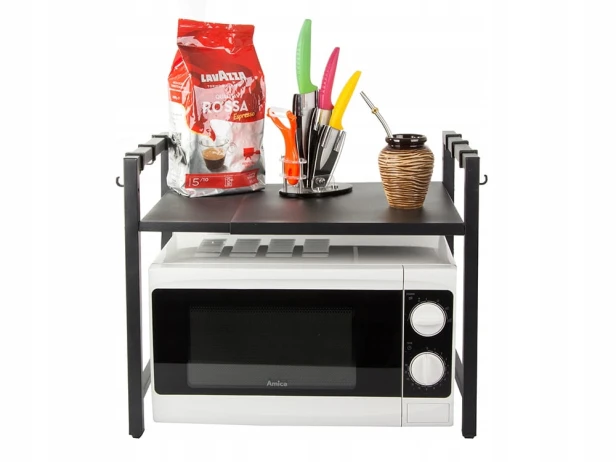 Półka na mikrofalówkę Verk Group regulowana czarna metalowa 62x36 cm