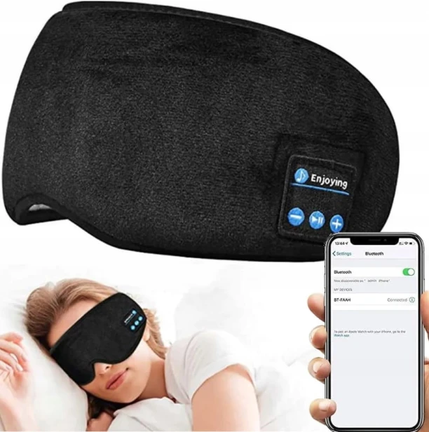 Opaska na oczy Verk Group z Bluetooth czarna poliester