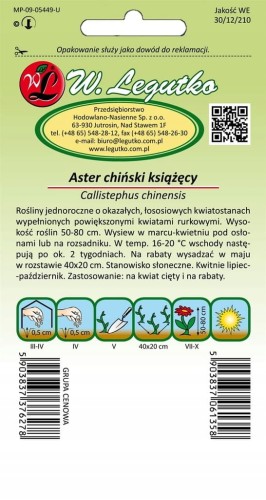 Aster chiński książęcy łososiowy Legutko 1g