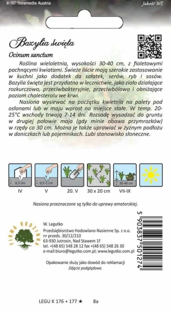 BAZYLIA WŁAŚCIWA NASIONA ZIOŁA 1G