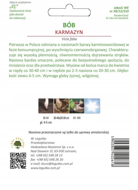 BÓB KARMAZYN karminoworóżowy 50g nasion W.Legutko