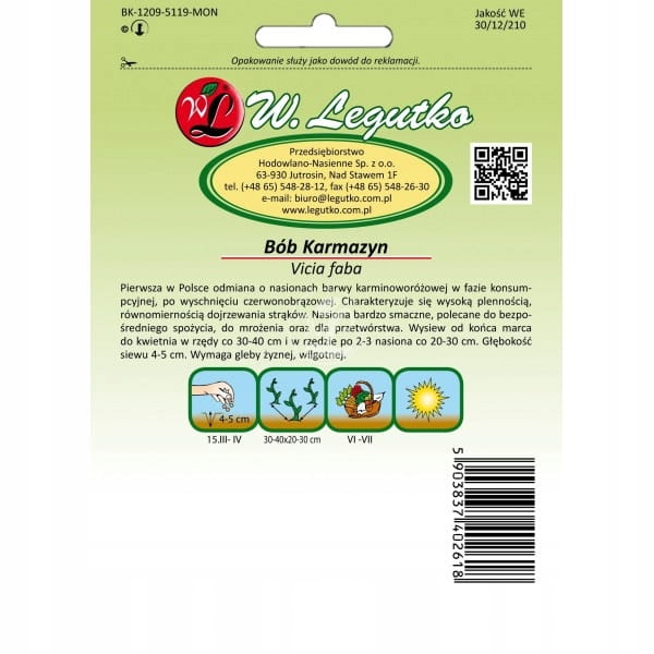 BÓB KARMAZYN karminoworóżowy 50g nasion W.Legutko