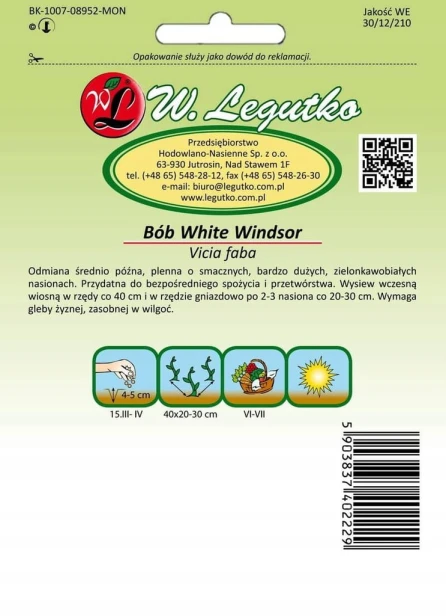 Bób ogrodowy W. Legutko Biały Windsor nasiona 50 g