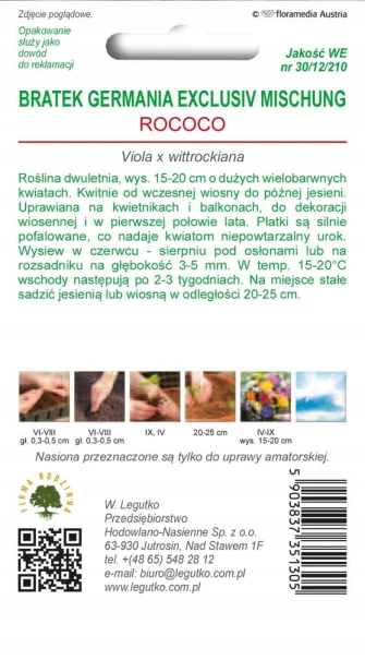 Nasiona bratek wielokwiatowy Rococo mieszanka 0,4g Legutko