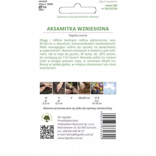 Aksamitka Rozpierzchła MARIETTA legutko wzniesiona kremowobiałe 0,3g