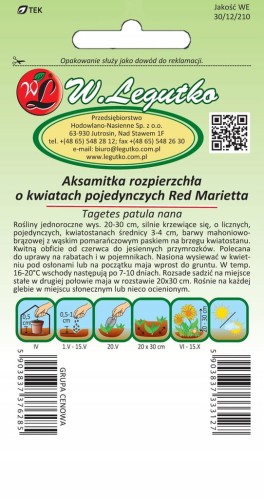 Nasiona aksamitki Aksamitka rozpierzchła kwiaty pojedyńcze Red Marietta -