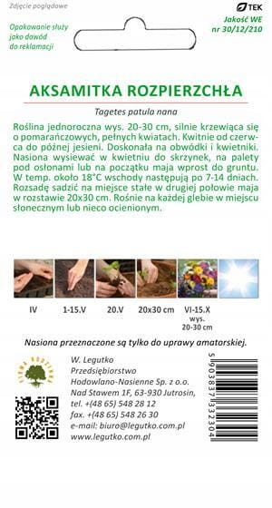Nasiona mieszanka roślin Aksamitka rozpierzchła pomarańczowa 1 g