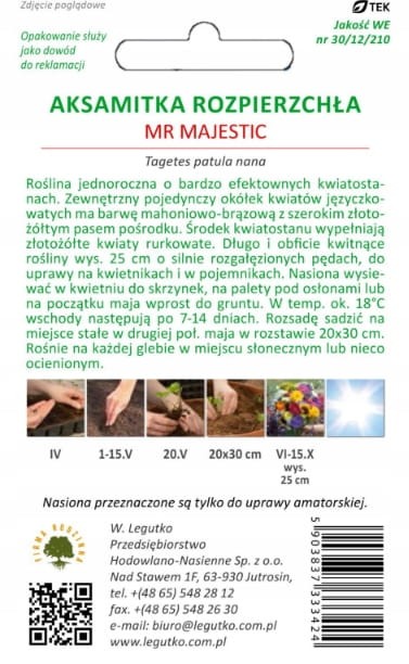 Aksamitka rozpierzchła kw. pojedyńcze Mr Majestic 0,3g
