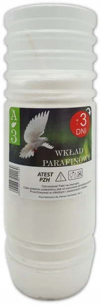 Wkład do zniczy parafinowy PŁOMYK A-3 (17,5cm) 72h 1szt.