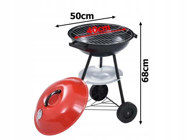 Grill węglowy brykietowy ogrodowy kółka pokrywa okrągły zamykany przenośny