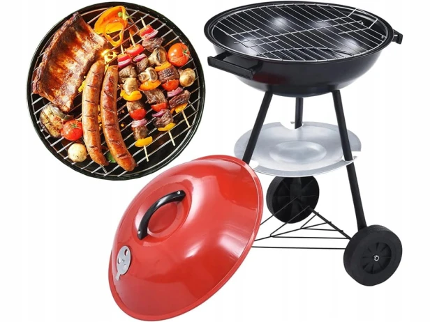 Grill węglowy brykietowy ogrodowy kółka pokrywa okrągły zamykany przenośny